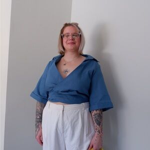 M.O.T. Structural Denim Wrap Blouse - XL